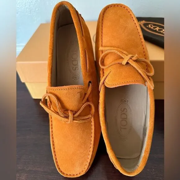 Tod's Men's Orange Suede slip-on Loafers size EU 38 - US 5,5 new in box - Picture 9 of 15